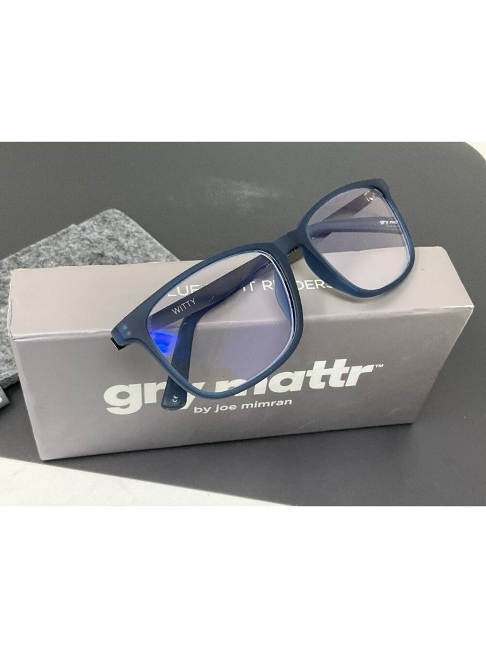 Gry Mattr Reading Glasses Slate Blue Frame WITTY Blue Light Blocking + 1.25